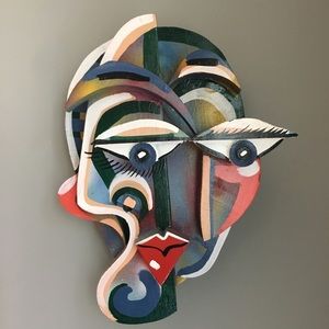 Derr wooden wall hanging picassoesque 3-D face